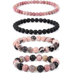 4pcs Beaded Bracelets for Women,Natural Healing Crystal Gemstones Bracelet